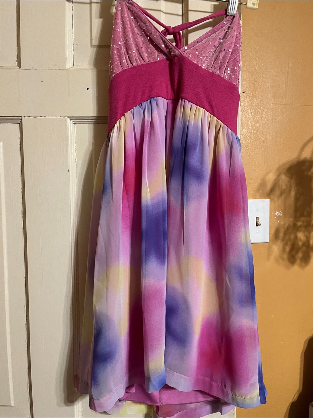 Johnny Martin Hot Pink & Multi-Color Backless Chiffon Sundress